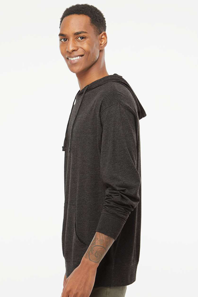Independent Trading Company SS150J Mens Long Sleeve Hooded T-Shirt Hoodie Heather Charcoal Grey Model Side