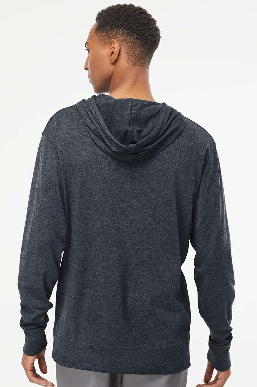 Independent Trading Company SS150J Mens Long Sleeve Hooded T-Shirt Hoodie Heather Classic Navy Blue Model Back