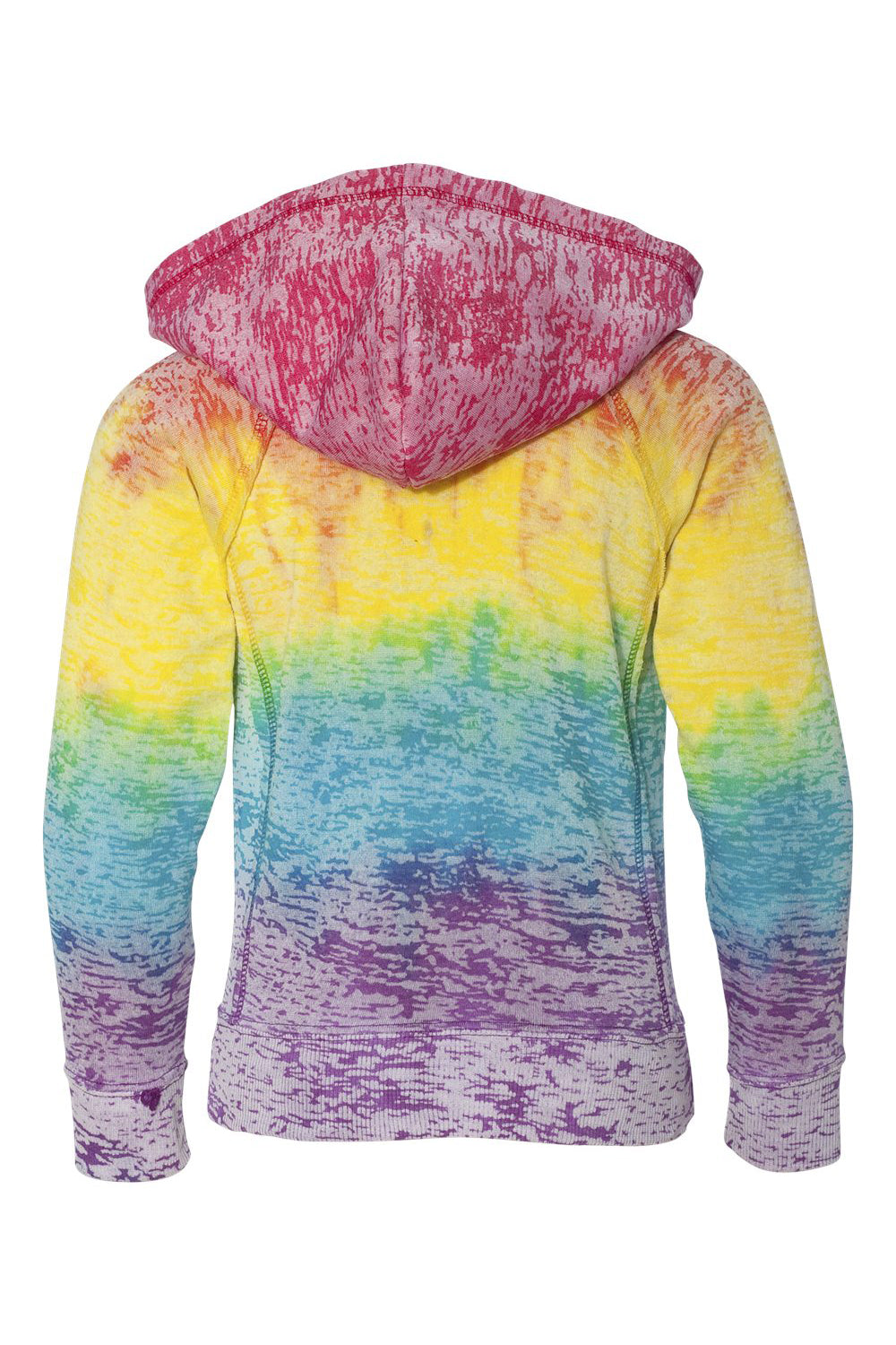 MV Sport W1162Y Youth Courtney Burnout V-Notch Hooded Sweatshirt Hoodie w/ Pouch Pocket Rainbow Stripe Flat Back