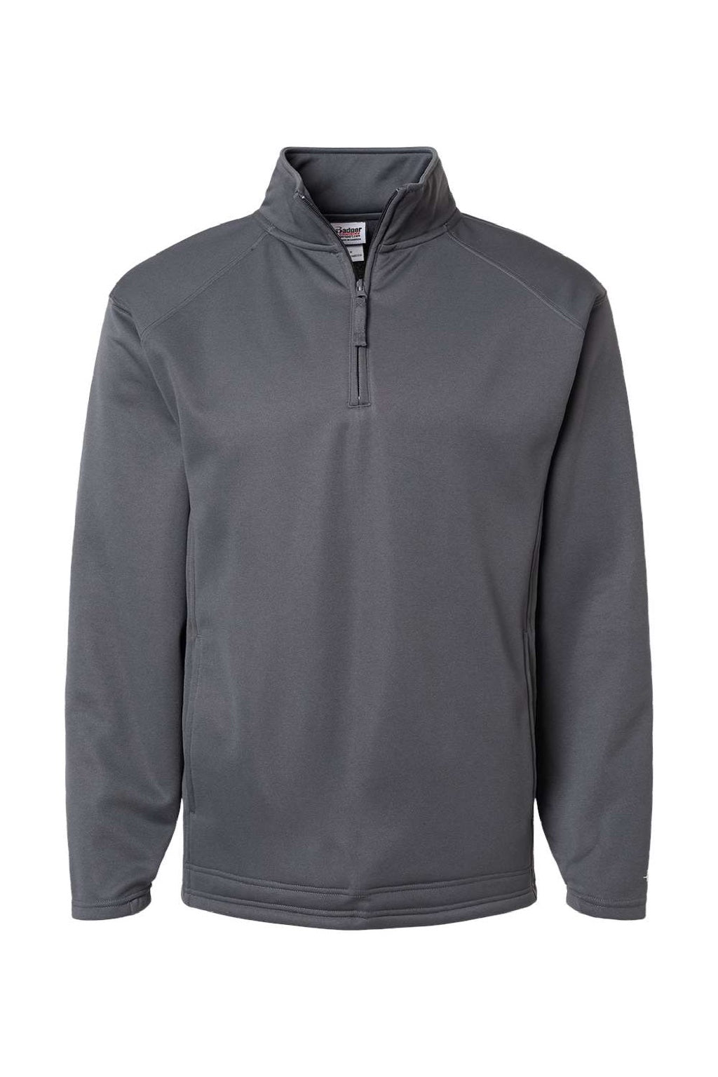 Badger 1480 Mens Performance Moisture Wicking Fleece 1/4 Zip Sweatshirt w/ Pockets Graphite Grey Flat Front