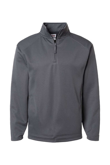 Badger 1480 Mens Performance Moisture Wicking Fleece 1/4 Zip Sweatshirt w/ Pockets Graphite Grey Flat Front