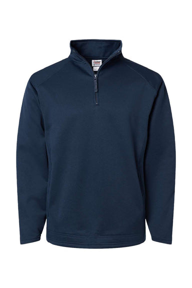 Badger 1480 Mens Performance Moisture Wicking Fleece 1/4 Zip Sweatshirt w/ Pockets Navy Blue Flat Front