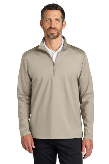 Port Authority K880 Mens C-FREE Double Knit Moisture Wicking 1/4 Zip Sweatshirt Sahara Model Front