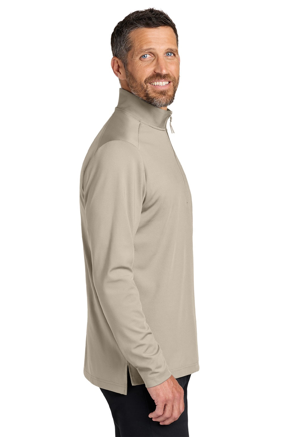 Port Authority K880 Mens C-FREE Double Knit Moisture Wicking 1/4 Zip Sweatshirt Sahara Model Side