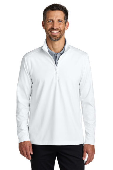 Port Authority K880 Mens C-FREE Double Knit Moisture Wicking 1/4 Zip Sweatshirt White Model Front
