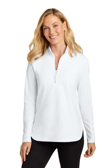Port Authority LK880 Womens C-FREE Double Knit Moisture Wicking 1/4 Zip Sweatshirt White Model Front