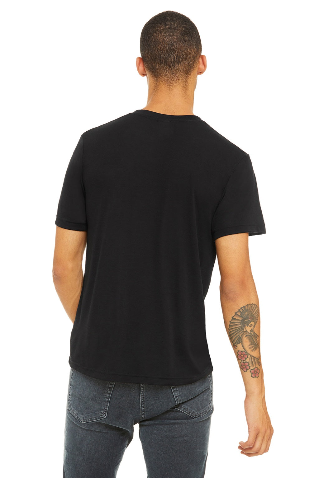 Bella + Canvas 3880 Mens Short Sleeve Crewneck T-Shirt Black Model Back