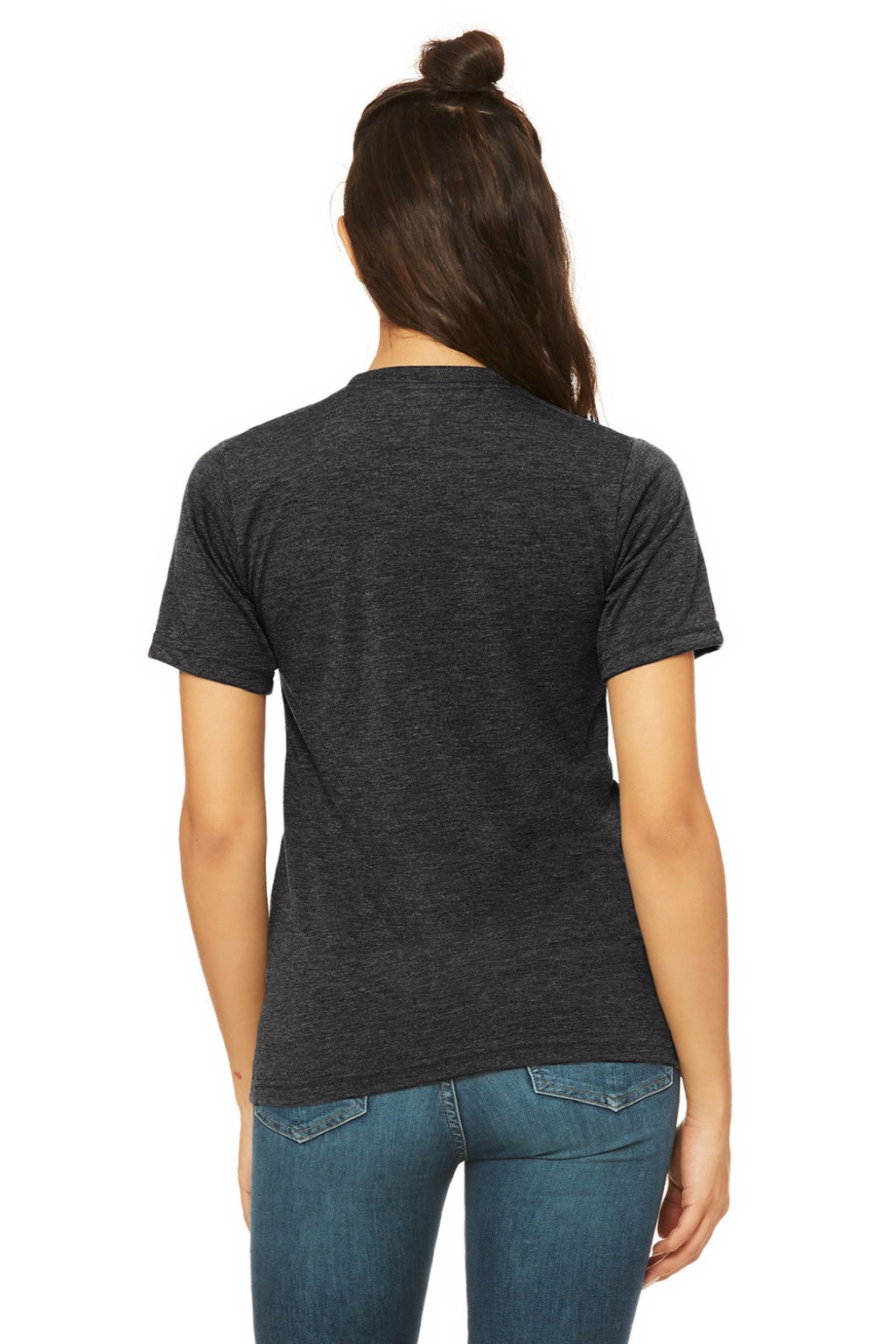 Bella + Canvas 3880 Mens Short Sleeve Crewneck T-Shirt Heather Dark Grey Model Back