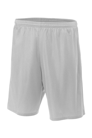 A4 N5293 Mens Moisture Wicking Mesh Shorts Silver Grey Flat Front