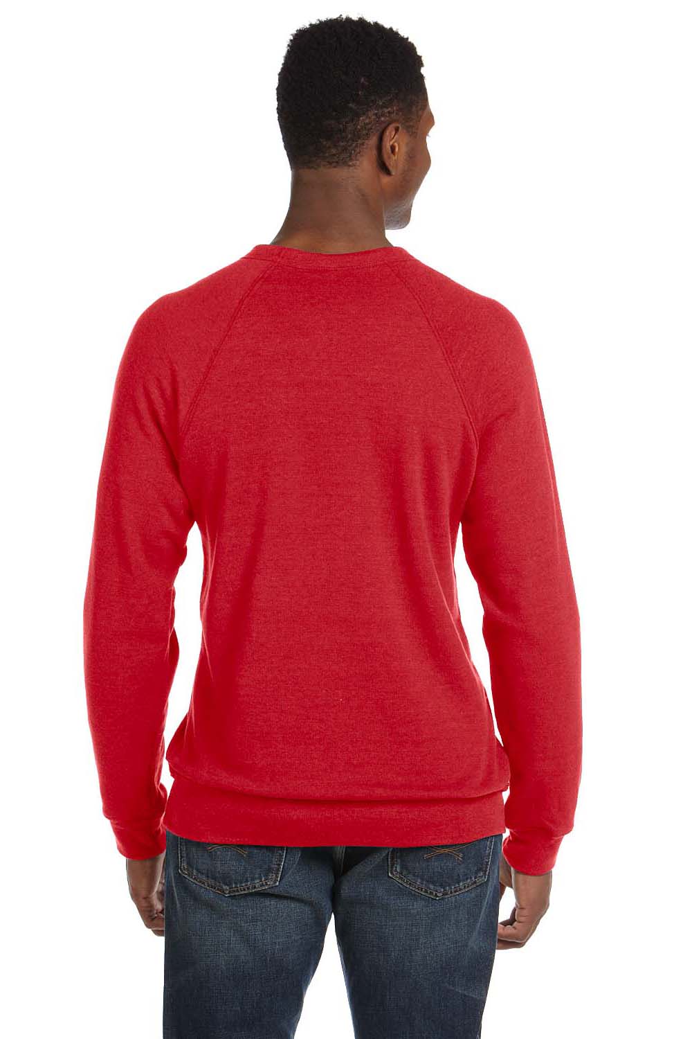 Bella + Canvas BC3901/3901 Mens Sponge Fleece Crewneck Sweatshirt Red Model Back
