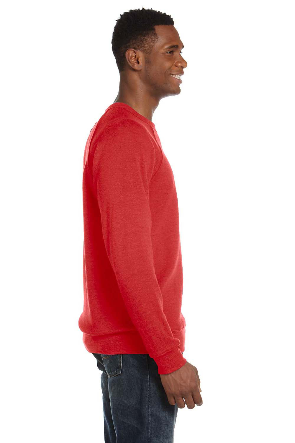 Bella + Canvas BC3901/3901 Mens Sponge Fleece Crewneck Sweatshirt Red Model Side