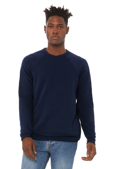 Bella + Canvas BC3901/3901 Mens Sponge Fleece Crewneck Sweatshirt Navy Blue Model Front