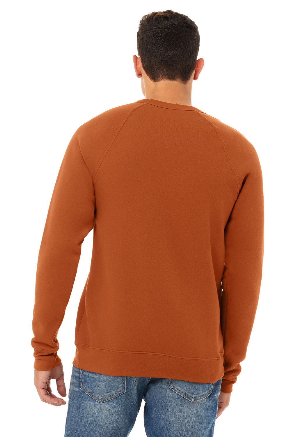 Bella + Canvas BC3901/3901 Mens Sponge Fleece Crewneck Sweatshirt Autumn Orange Model Back