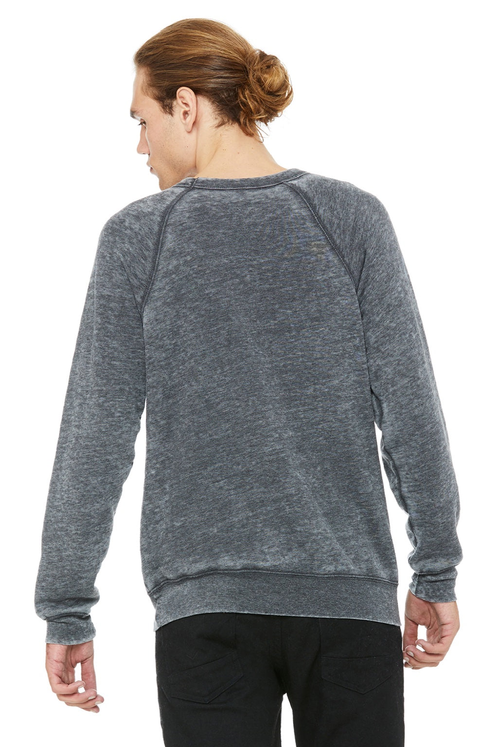 Bella + Canvas BC3901/3901 Mens Sponge Fleece Crewneck Sweatshirt Grey Acid Wash Model Back