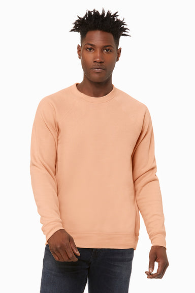 Bella + Canvas BC3901/3901 Mens Sponge Fleece Crewneck Sweatshirt Peach Model Front