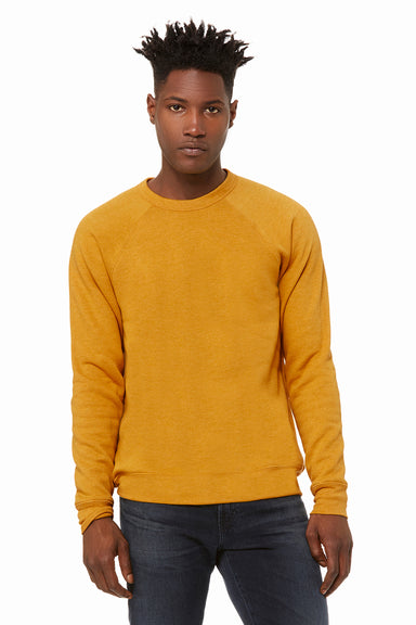 Bella + Canvas BC3901/3901 Mens Sponge Fleece Crewneck Sweatshirt Heather Mustard Yellow Model Front