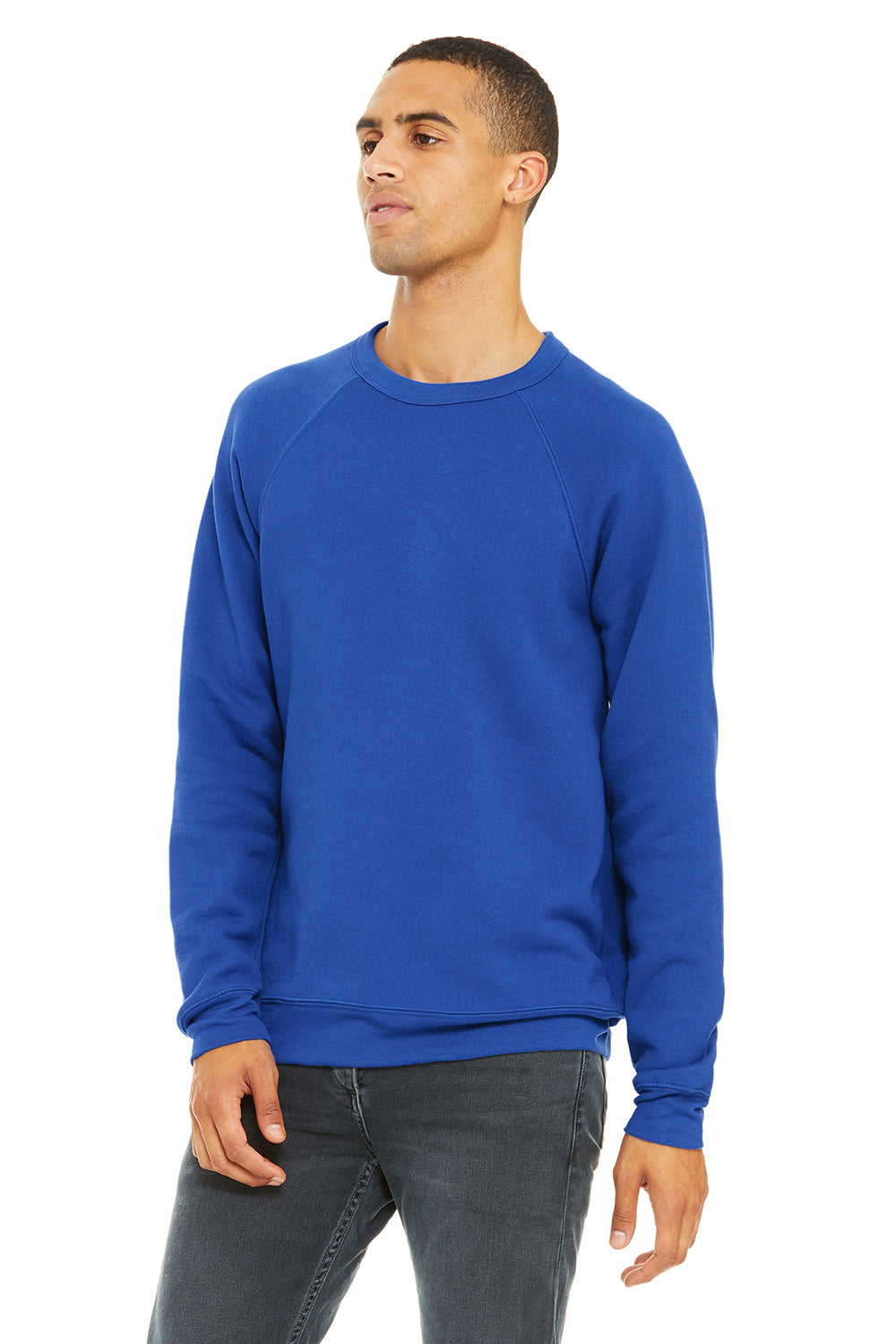 Bella + Canvas BC3901/3901 Mens Sponge Fleece Crewneck Sweatshirt True Royal Blue Model 3Q