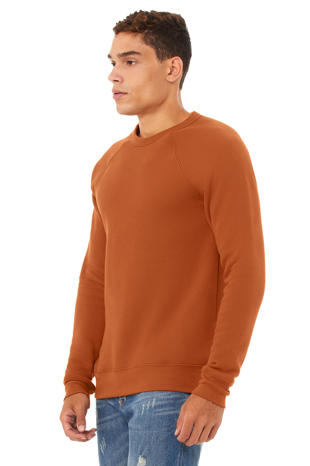 Bella + Canvas BC3901/3901 Mens Sponge Fleece Crewneck Sweatshirt Autumn Orange Model 3Q