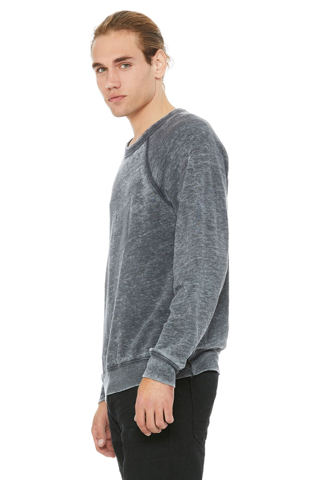 Bella + Canvas BC3901/3901 Mens Sponge Fleece Crewneck Sweatshirt Grey Acid Wash Model 3Q