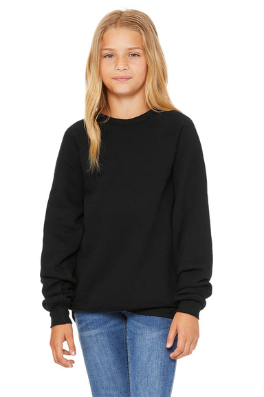 Bella + Canvas 3901Y Youth Sponge Fleece Crewneck Sweatshirt Black Model Front