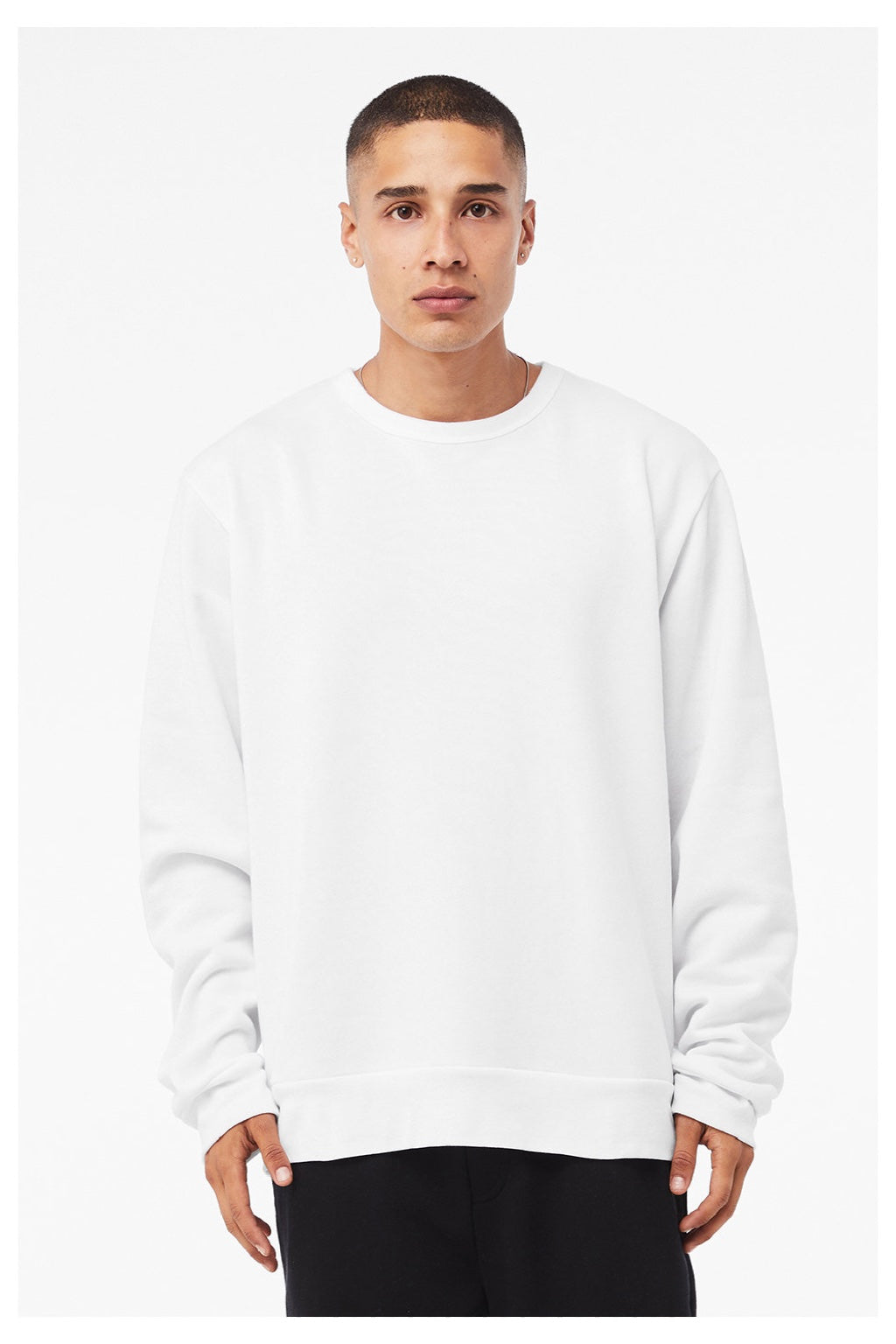 Bella + Canvas BC3911/3911 Mens Classic Crewneck Sweatshirt White Model Front