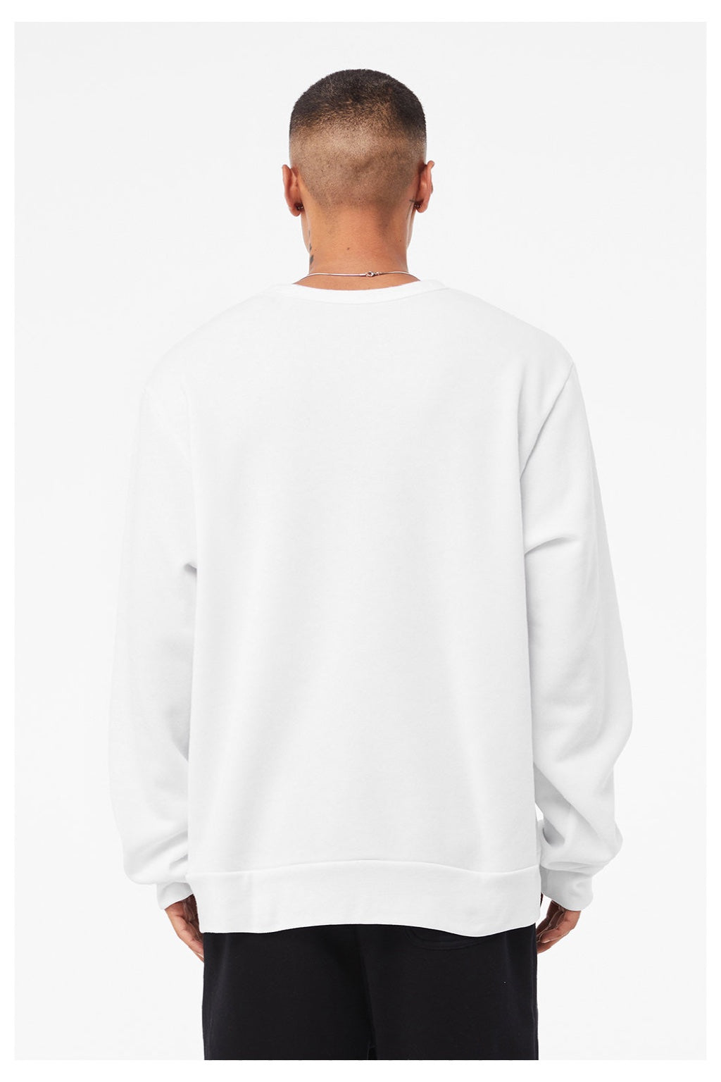 Bella + Canvas BC3911/3911 Mens Classic Crewneck Sweatshirt White Model Back