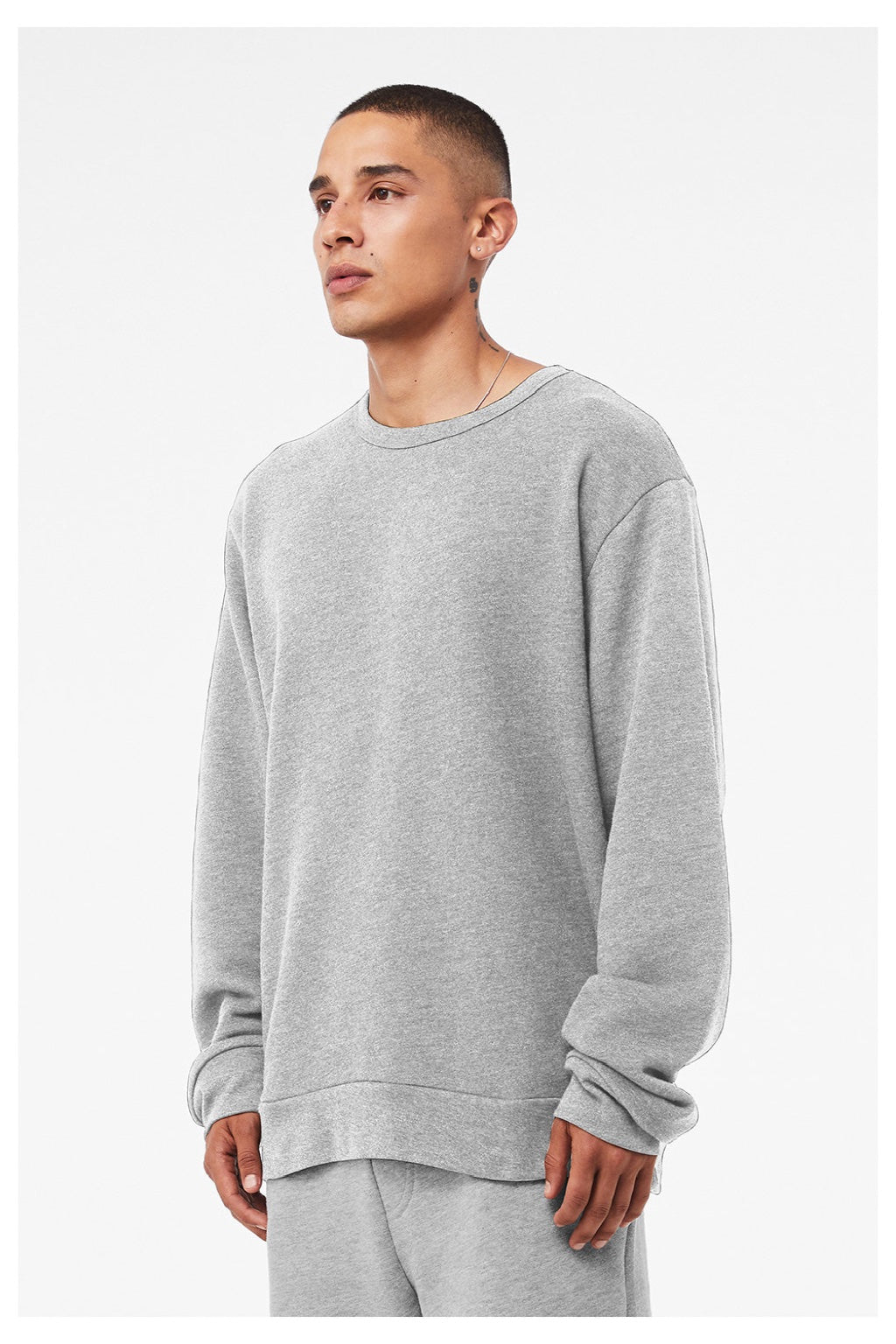 Bella + Canvas BC3911/3911 Mens Classic Crewneck Sweatshirt Heather Grey Model Side