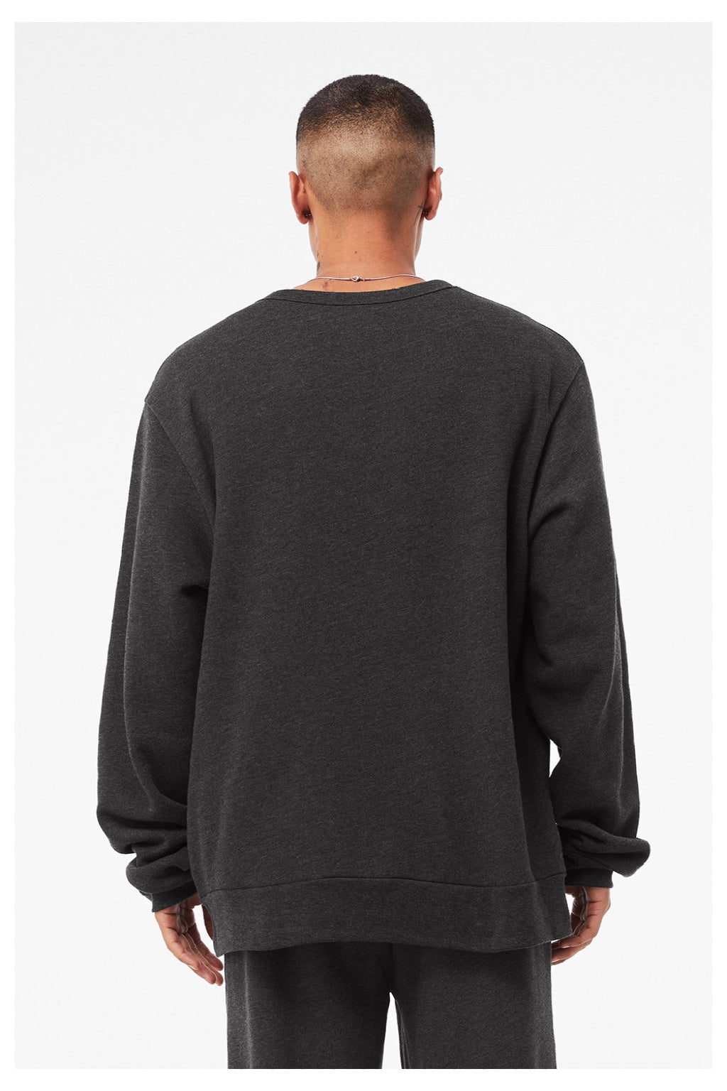 Bella + Canvas BC3911/3911 Mens Classic Crewneck Sweatshirt Heather Dark Grey Model Back