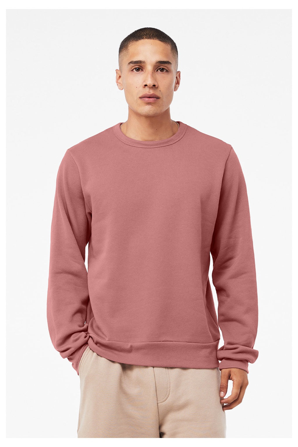 Bella + Canvas BC3911/3911 Mens Classic Crewneck Sweatshirt Mauve Model Front