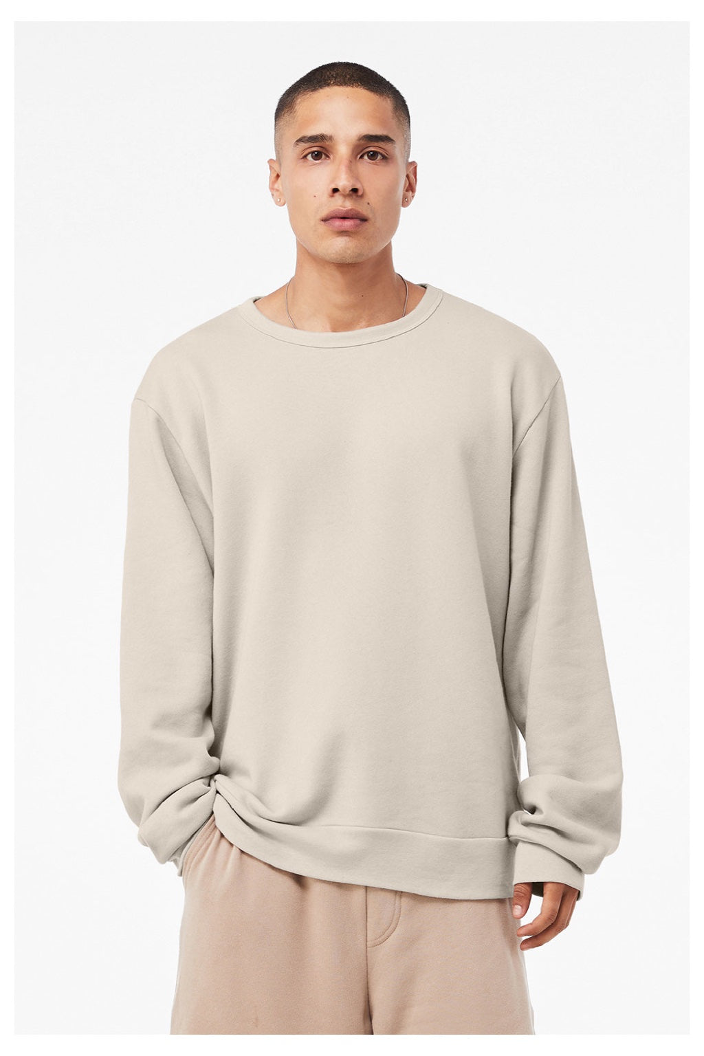 Bella + Canvas BC3911/3911 Mens Classic Crewneck Sweatshirt Heather Dust Model Front