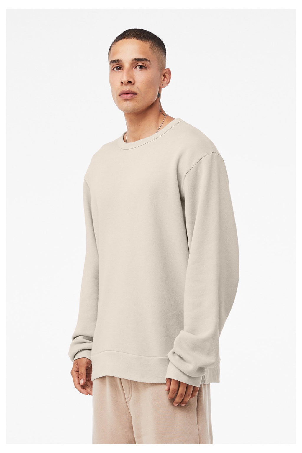 Bella + Canvas BC3911/3911 Mens Classic Crewneck Sweatshirt Heather Dust Model Side