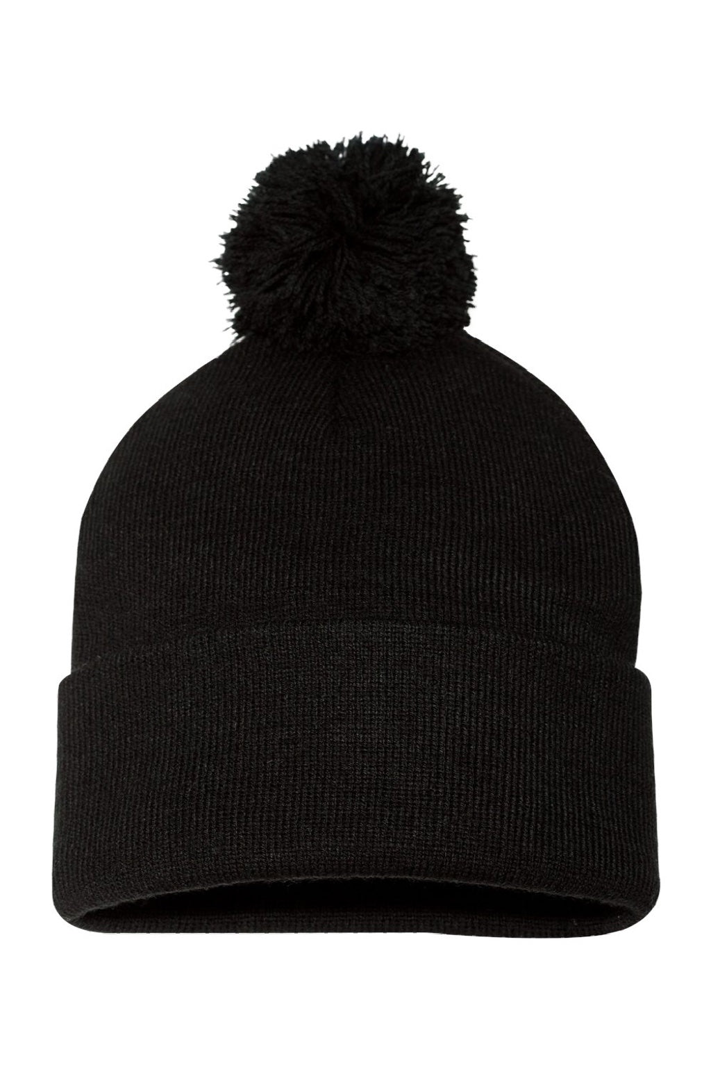 Sportsman Hats SP15 Unisex Pom-Pom Cuffed Beanie Black Flat Front