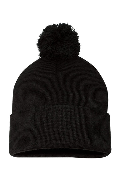 Sportsman Hats SP15 Unisex Pom-Pom Cuffed Beanie Black Flat Front