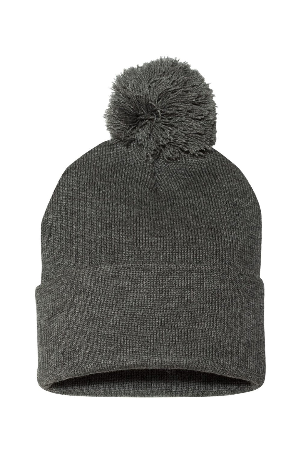 Sportsman Hats SP15 Unisex Pom-Pom Cuffed Beanie Heather Dark Grey Flat Front
