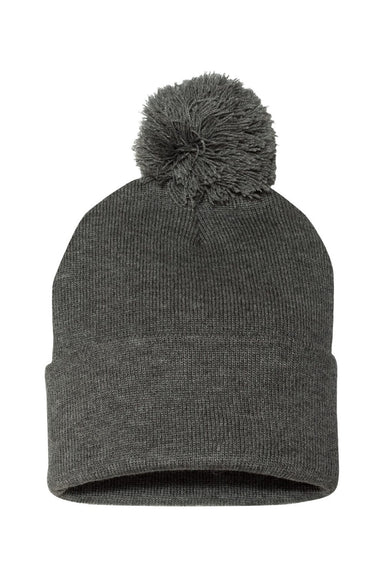 Sportsman Hats SP15 Unisex Pom-Pom Cuffed Beanie Heather Dark Grey Flat Front