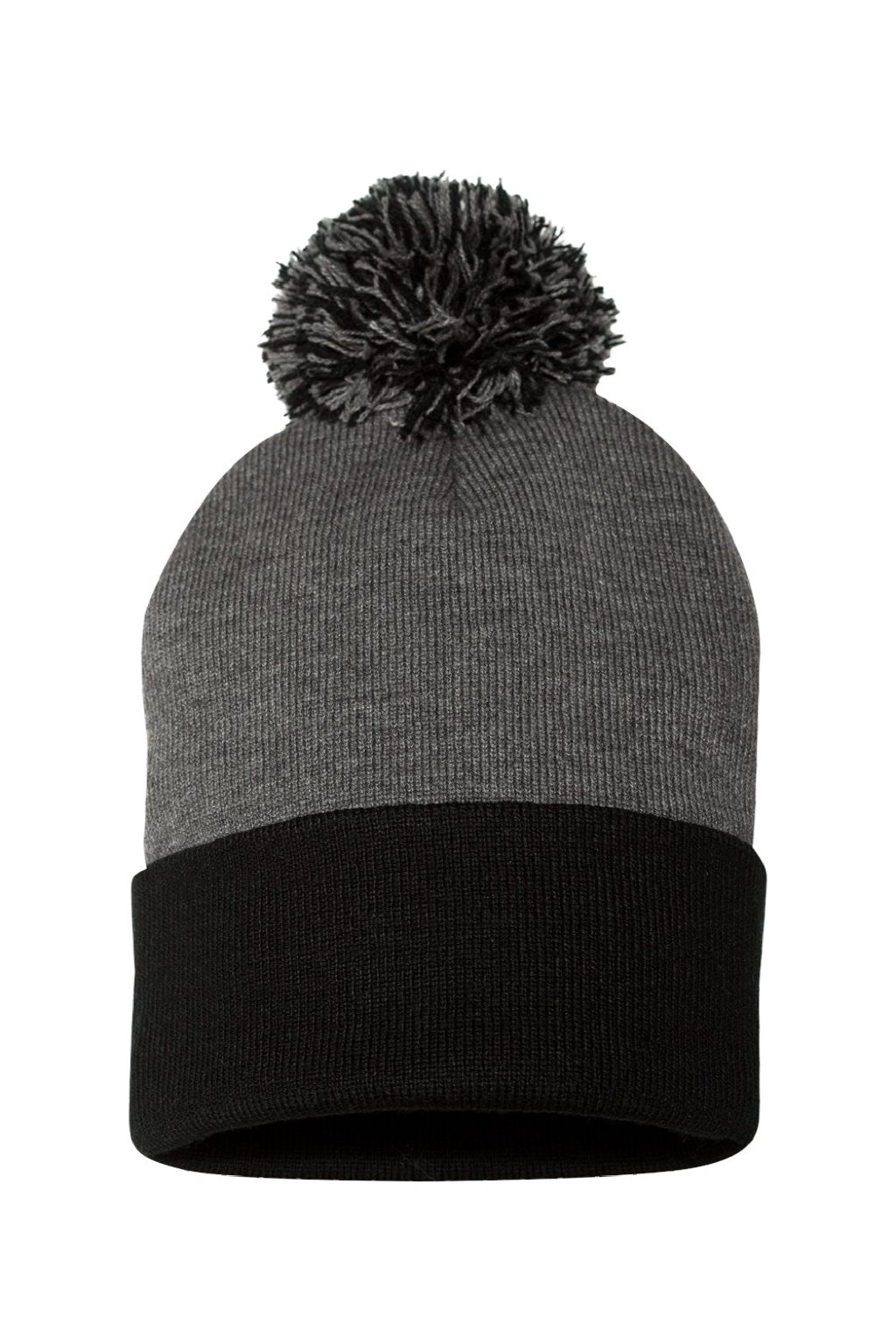 Sportsman Hats SP15 Unisex Pom-Pom Cuffed Beanie Heather Dark Grey/Black Flat Front