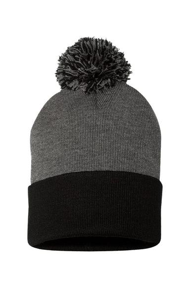 Sportsman Hats SP15 Unisex Pom-Pom Cuffed Beanie Heather Dark Grey/Black Flat Front
