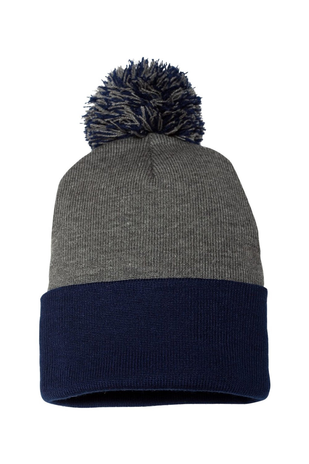 Sportsman Hats SP15 Unisex Pom-Pom Cuffed Beanie Heather Dark Grey/Navy Blue Flat Front