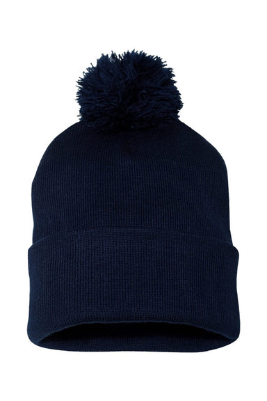 Sportsman Hats SP15 Unisex Pom-Pom Cuffed Beanie Navy Blue Flat Front