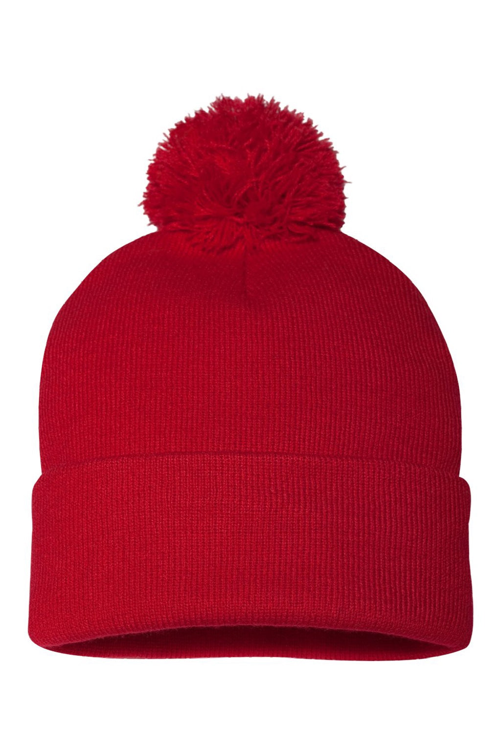 Sportsman Hats SP15 Unisex Pom-Pom Cuffed Beanie Red Flat Front