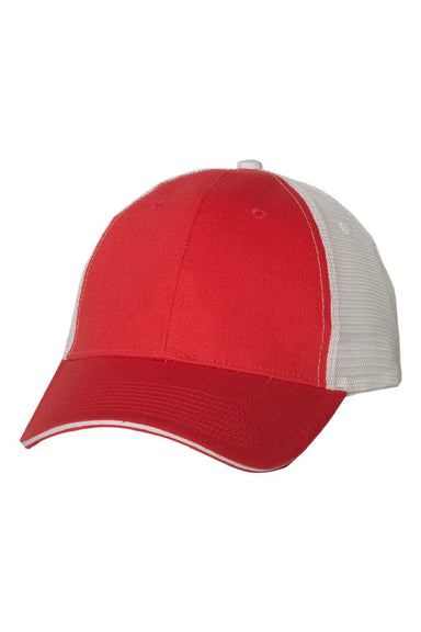 Valucap Hats S102 Mens Sandwich Bill Adjustable Trucker Hat Red/White Flat Front