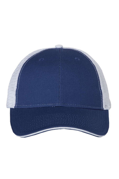 Valucap Hats S102 Mens Sandwich Bill Adjustable Trucker Hat Royal Blue/White Flat Front