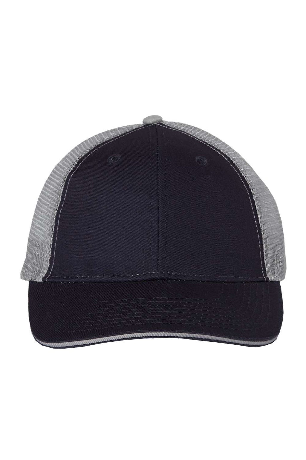 Valucap Hats S102 Mens Sandwich Bill Adjustable Trucker Hat Navy Blue/Grey Flat Front