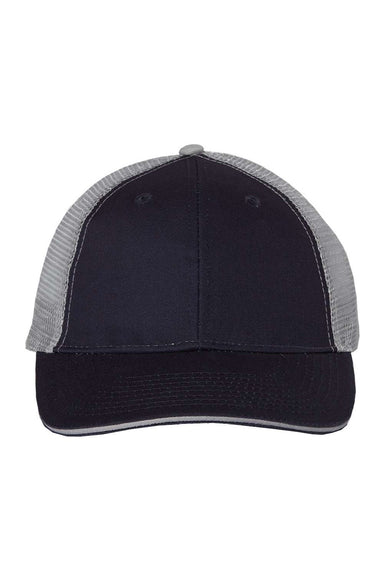 Valucap Hats S102 Mens Sandwich Bill Adjustable Trucker Hat Navy Blue/Grey Flat Front