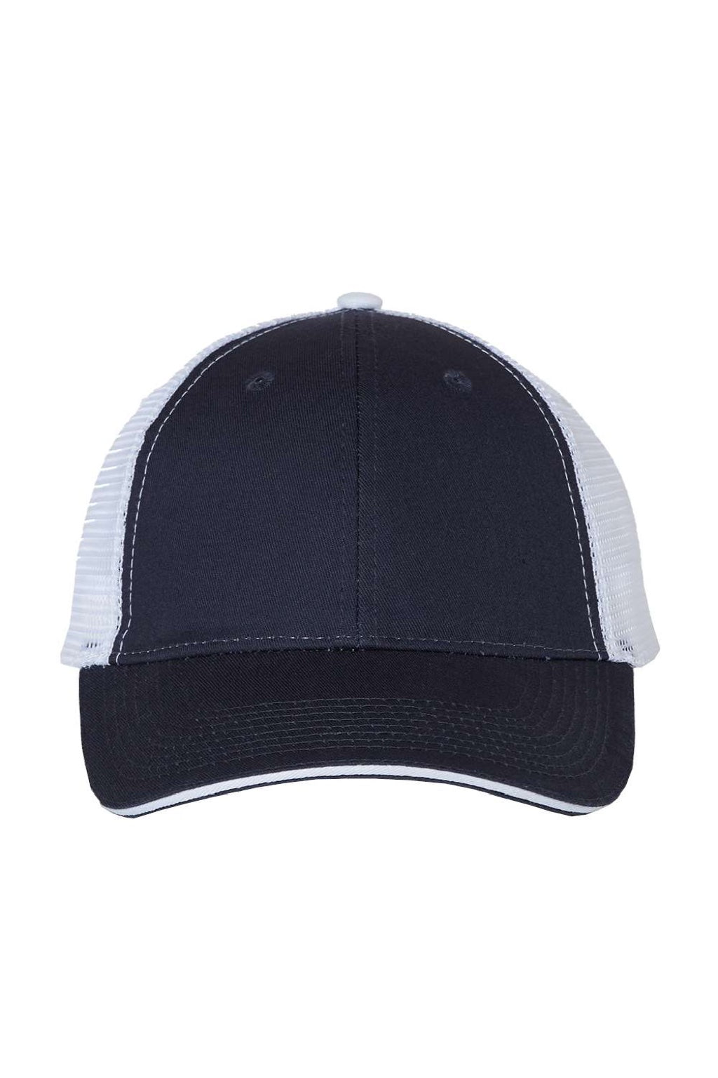 Valucap Hats S102 Mens Sandwich Bill Adjustable Trucker Hat Navy Blue/White Flat Front