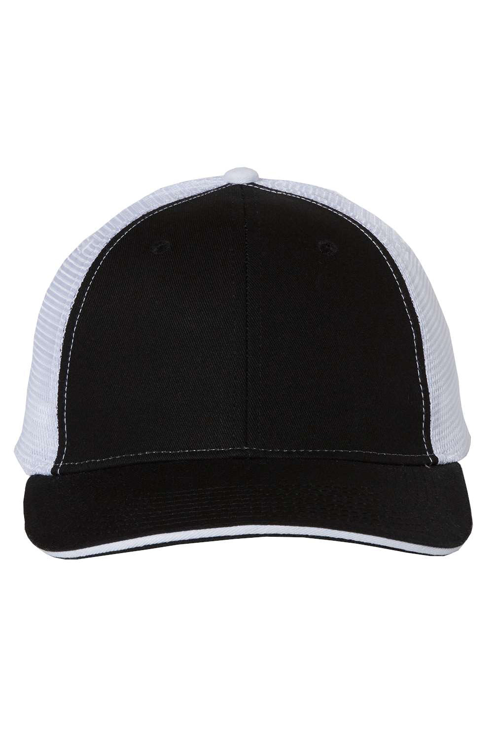 Valucap S102 Mens Sandwich Trucker Hat Black/White Flat Front