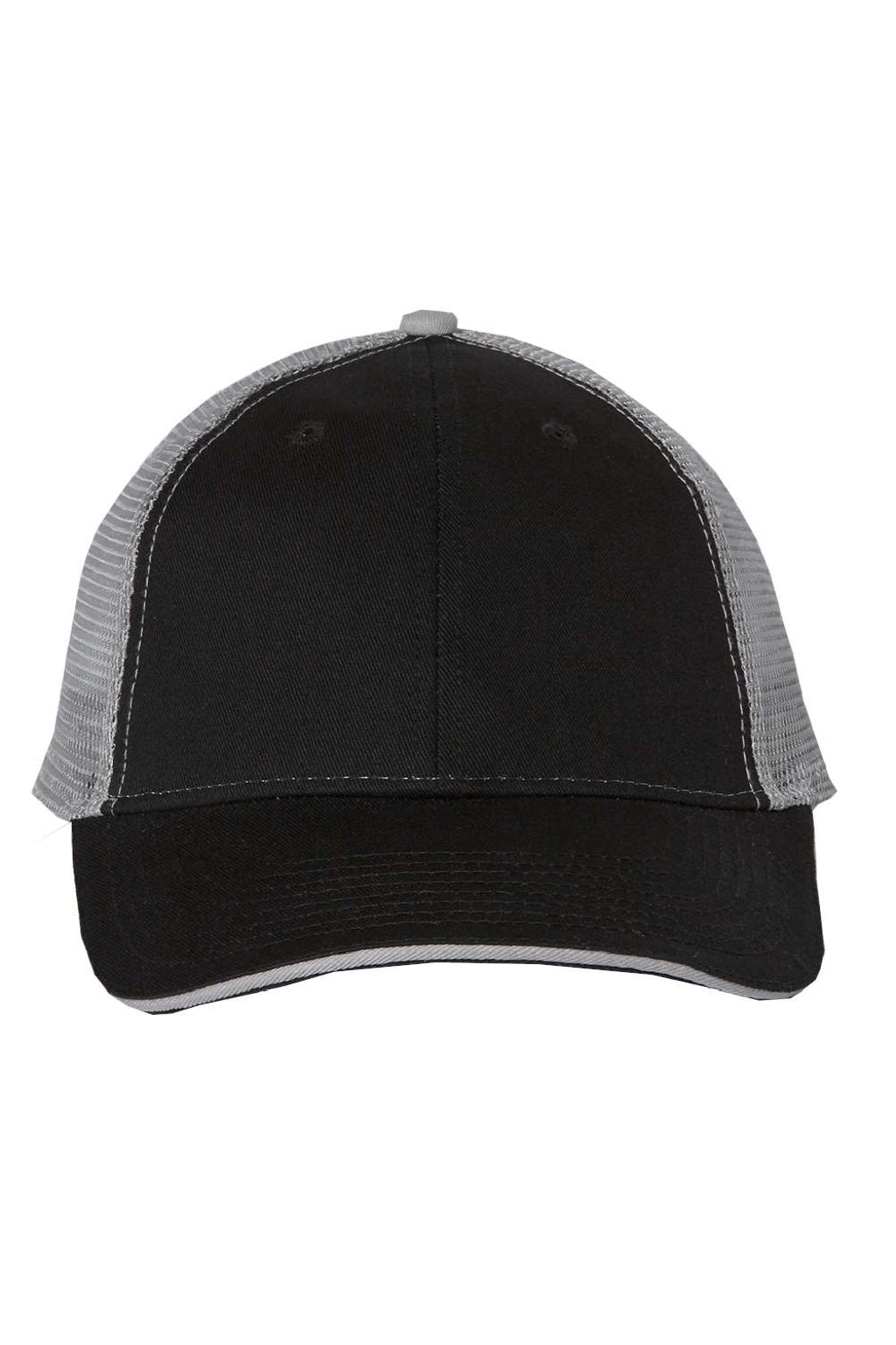 Valucap Hats S102 Mens Sandwich Bill Adjustable Trucker Hat Black/Grey Flat Front