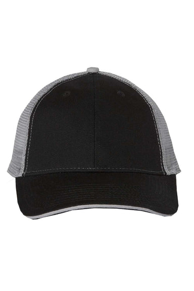 Valucap Hats S102 Mens Sandwich Bill Adjustable Trucker Hat Black/Grey Flat Front