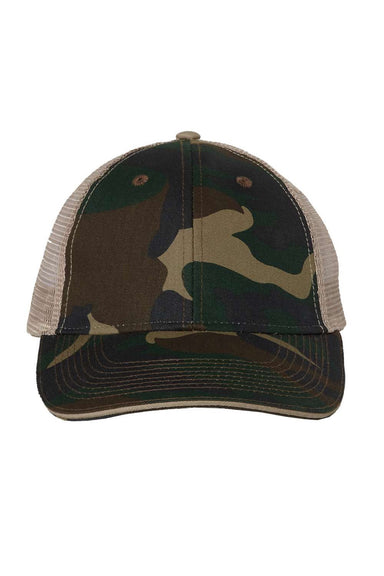 Valucap Hats S102 Mens Sandwich Bill Adjustable Trucker Hat Green Camo/Tan Flat Front