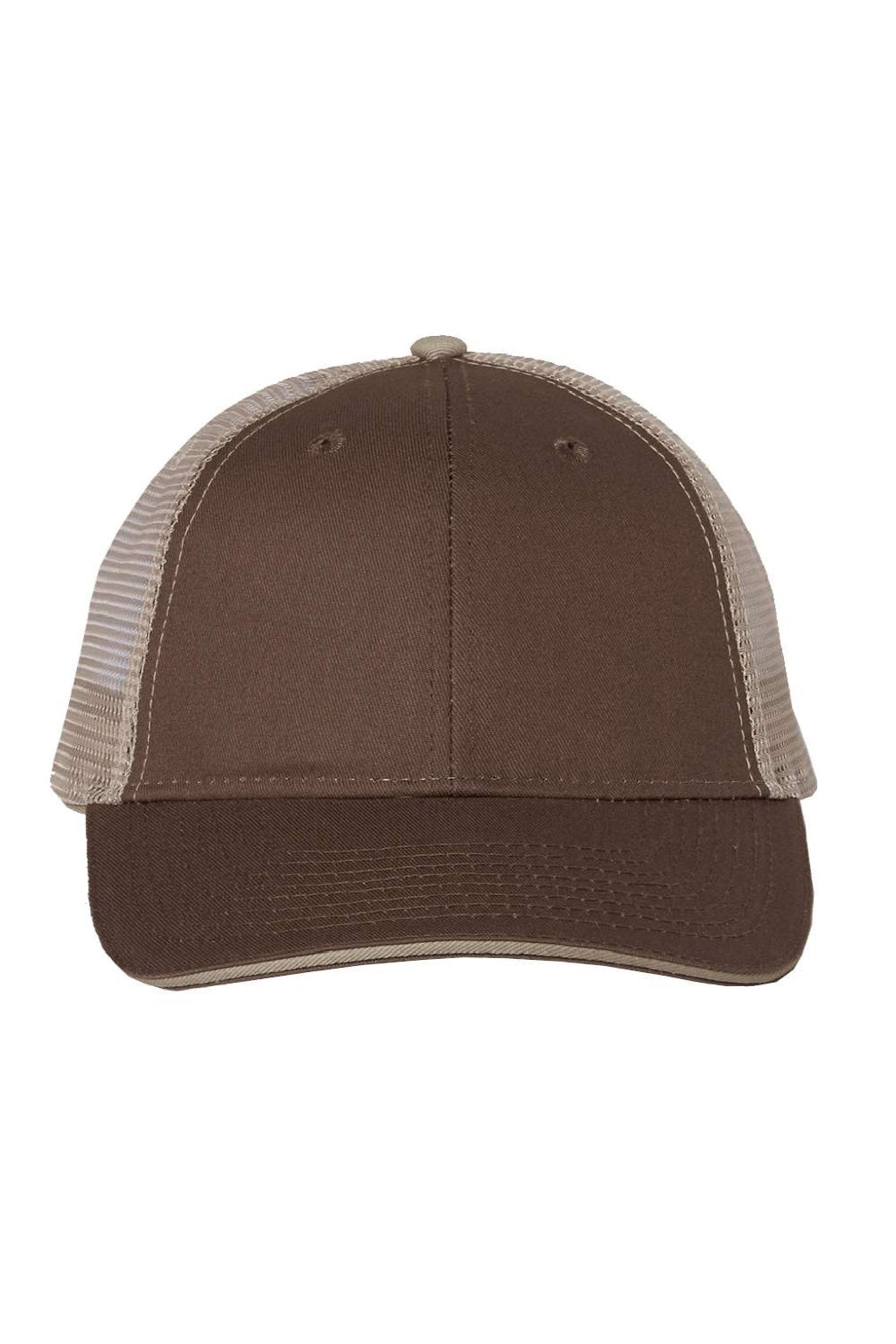 Valucap Hats S102 Mens Sandwich Bill Adjustable Trucker Hat Brown/Khaki Flat Front
